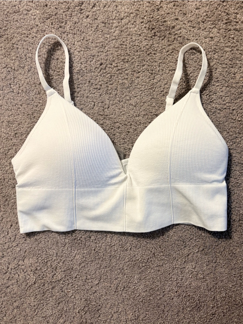Seamless Ribbed White Bralette - Supportive Everyday Sports Bra